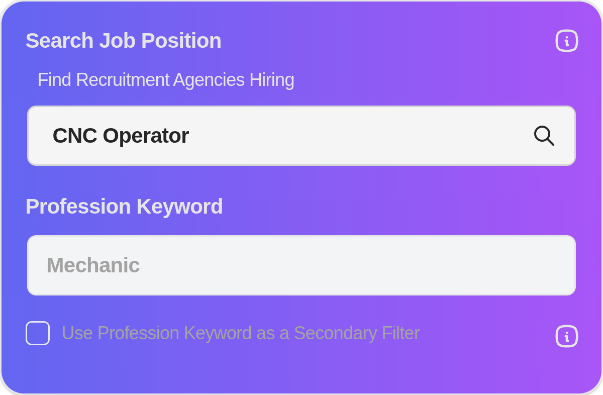 Filter form to find recruiters in Germany